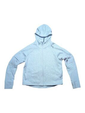 PUMA Light Gray Zip-Up Hooded Performance Athletic Jacket Large